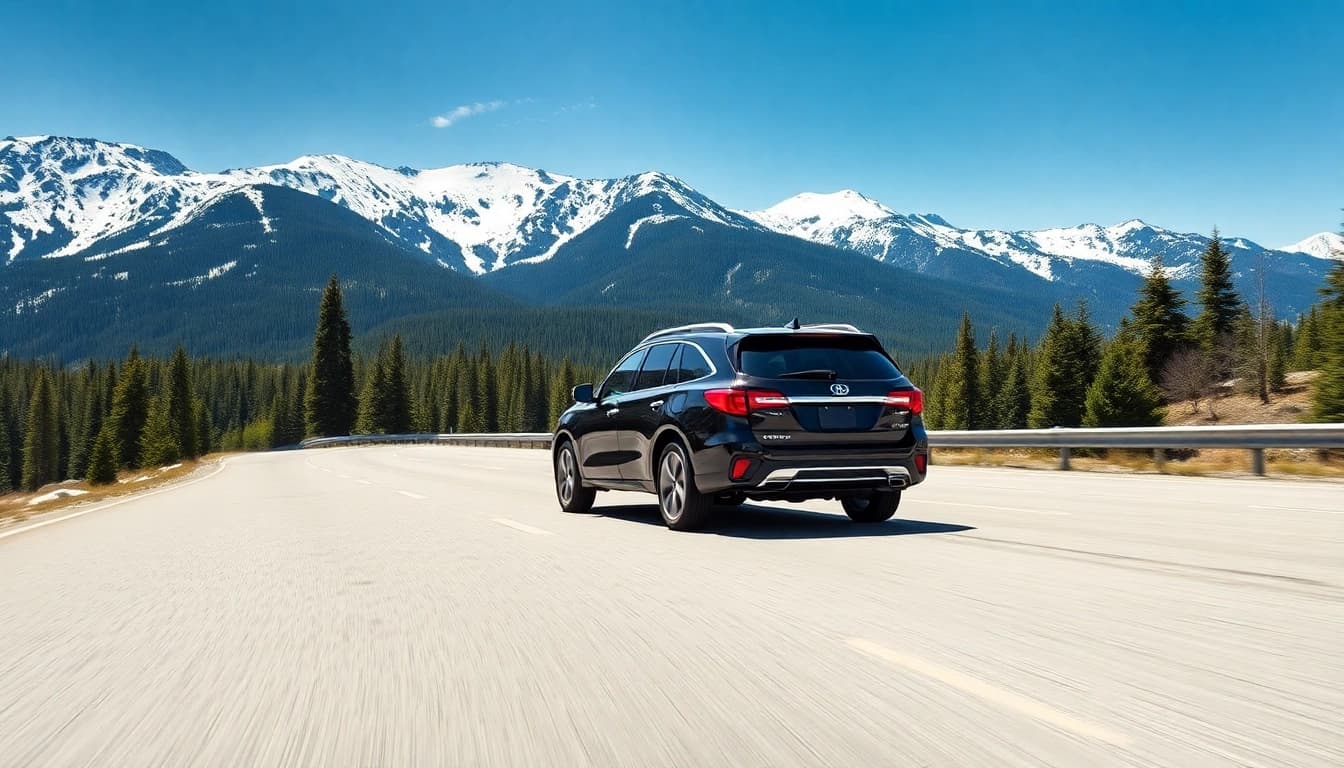 Experience car service vancouver to whistler in a luxury SUV on a scenic highway.