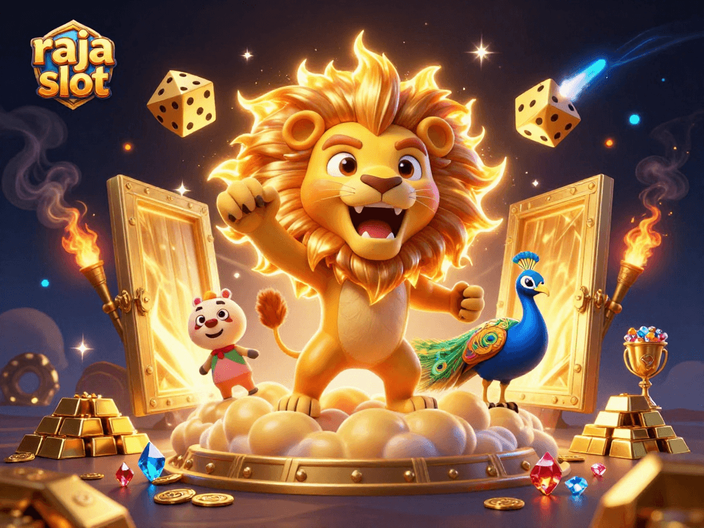 Spin and win at raja slot with a vibrant 3D illustration showcasing gaming thrills and jackpots.