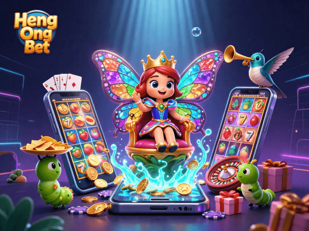 Experience winning strategies with Heng Ong Bet in this vibrant 3D casino illustration.