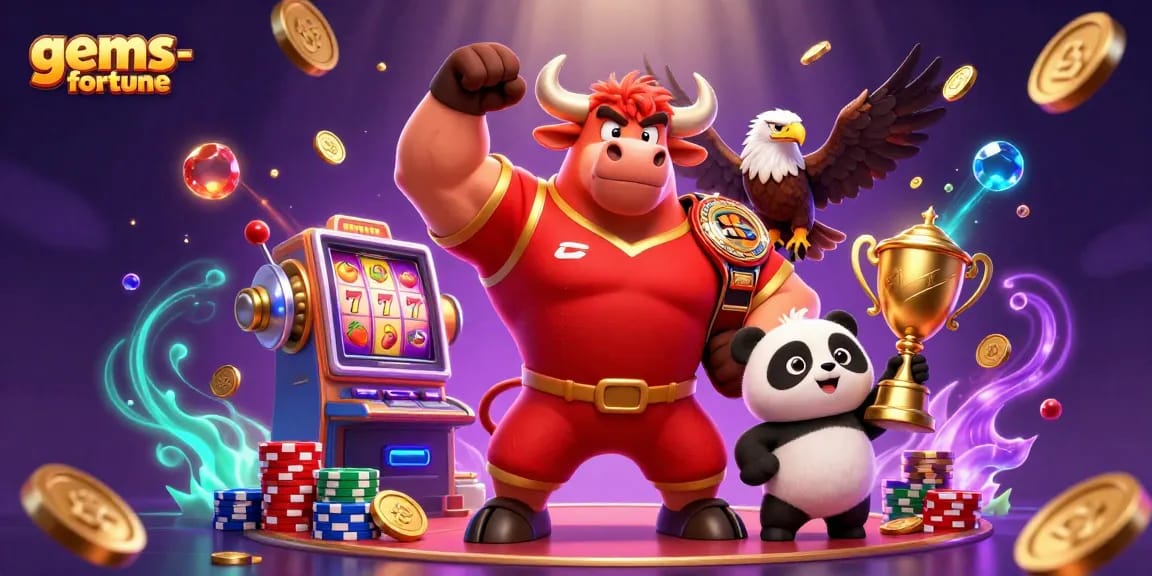 Spin the reels and win big with gems-fortune in this vibrant casino scene showcasing excitement.