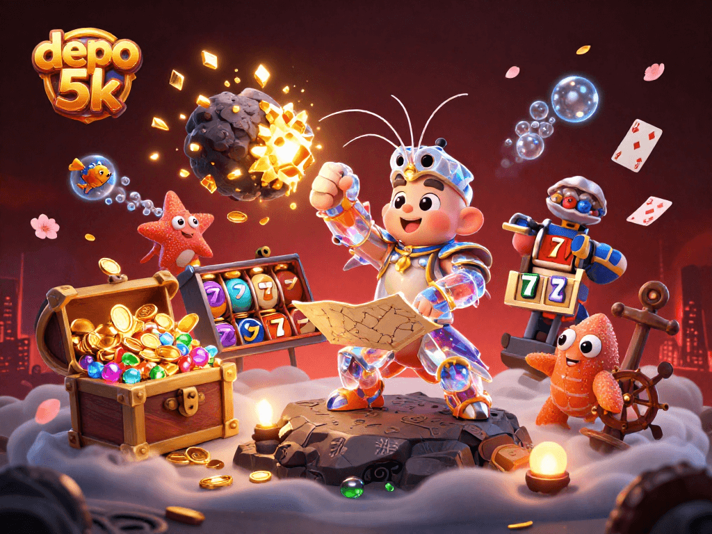 Engage with the thrilling experience of depo 5k slots amid a vibrant 3D illustration