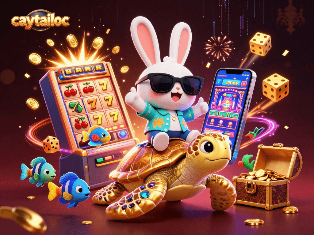 Spin and win with caytailoc's vibrant 3D illustration of jackpot excitement and lucky symbols.