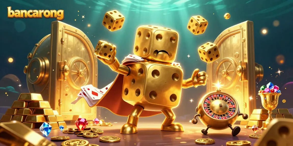 Experience the excitement of bancarong with dynamic golden dice and treasures in a vibrant casino setting.