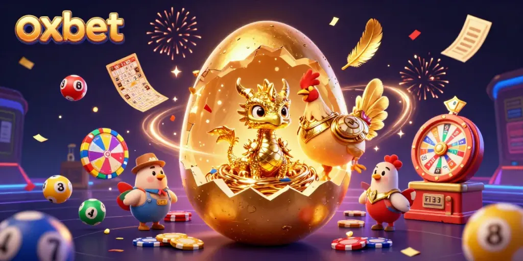 Experience a vibrant festival of casino-themed action as the oxbet dragon emerges surrounded by colorful gaming elements.