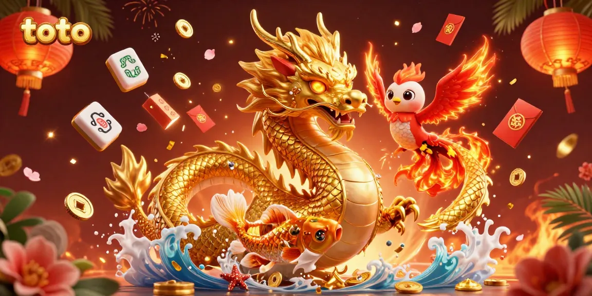 Experience the thrill of toto with a mythical dragon, phoenix, and koi fish in a dynamic casino scene.