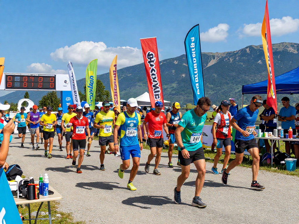 Participants lined up for a slot 5k race, showcasing athletic energy and vibrant community spirit