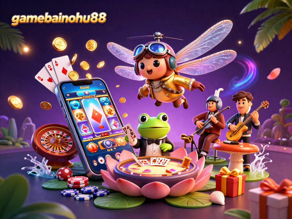Engage with gamebainohu88 as vibrant characters exemplify thrilling gambling experiences in a dynamic scene.