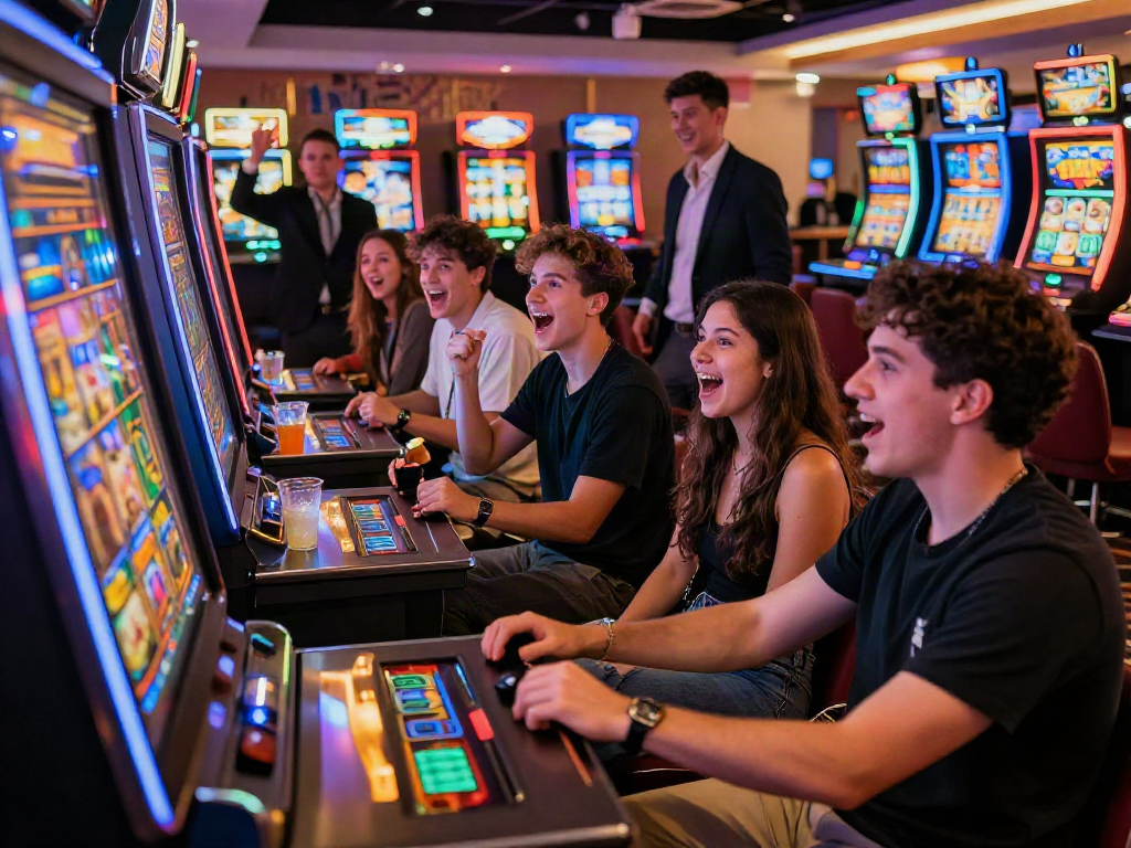 Players experiencing the thrill of slot gacor malam ini at a lively casino.