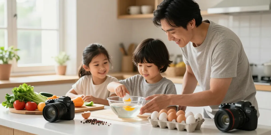 Menampilkan panduan Egg Float Test dari https://www.eggfloattest.com/contact dengan keluarga yang memasak bersama di dapur, menunjukkan kualitas bahan makanan segar.