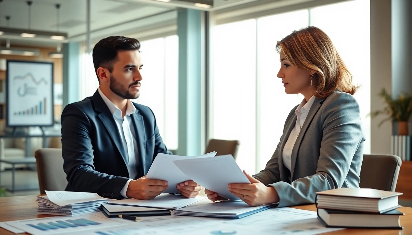 Couple reviewing Family Law Financial Agreements in a professional office setting.