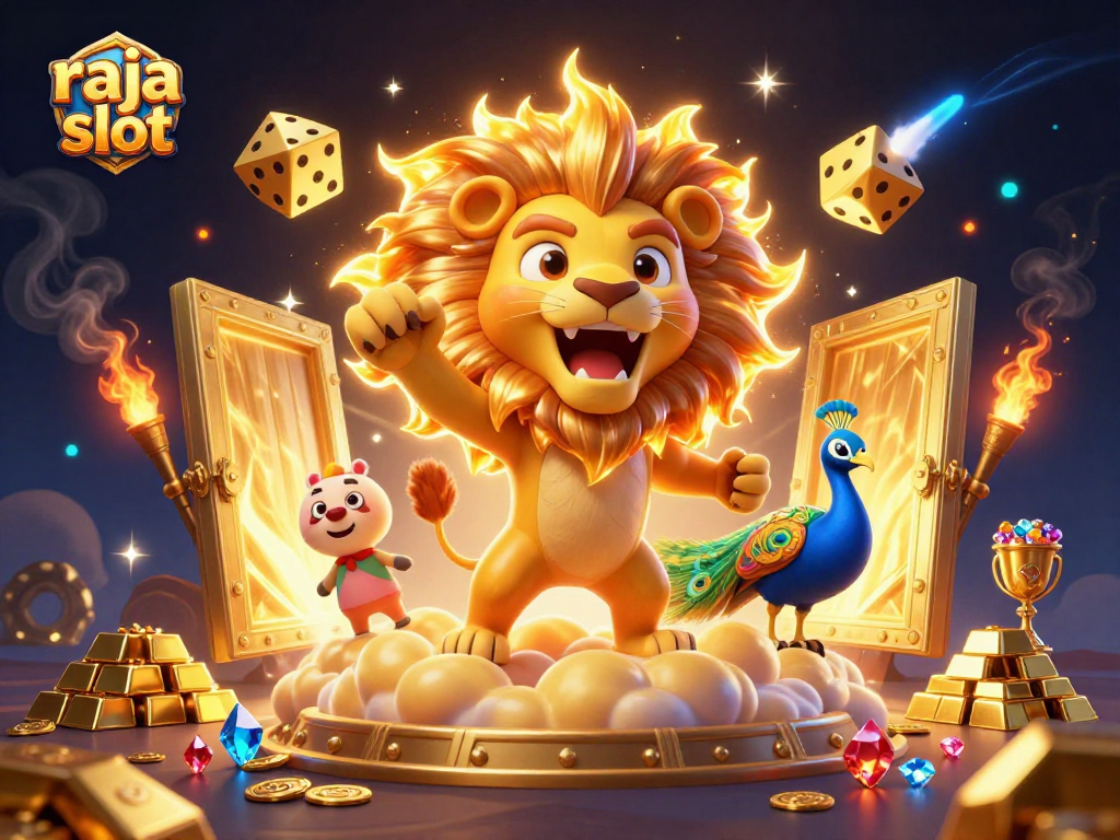 Spin and win at raja slot with a vibrant 3D illustration showcasing gaming thrills and jackpots.