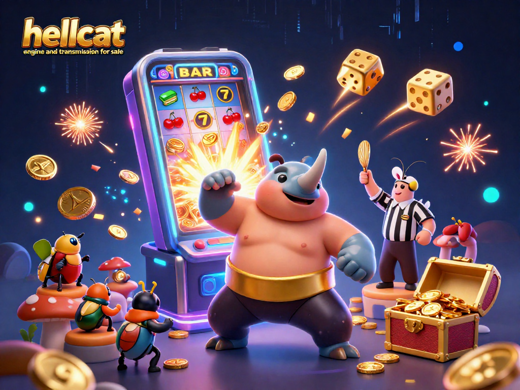 Experience big wins with hellcat engine and transmission for sale, massive jackpots exploding in a casino scene.