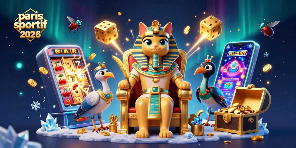 paris sportif crypto 2026, un chat pharaon égyptien entouré de symboles de casino et d'effets lumineux captivants