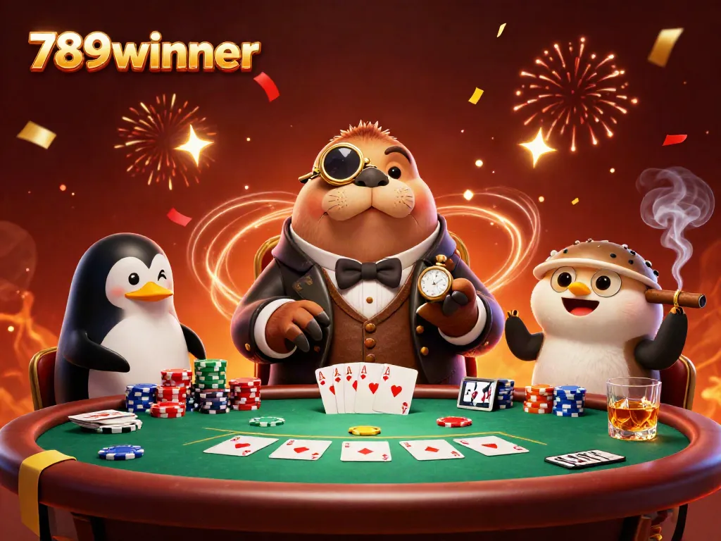 Engage with 789winner at an underwater poker table featuring a walrus, penguin dealer, and pufferfish player.