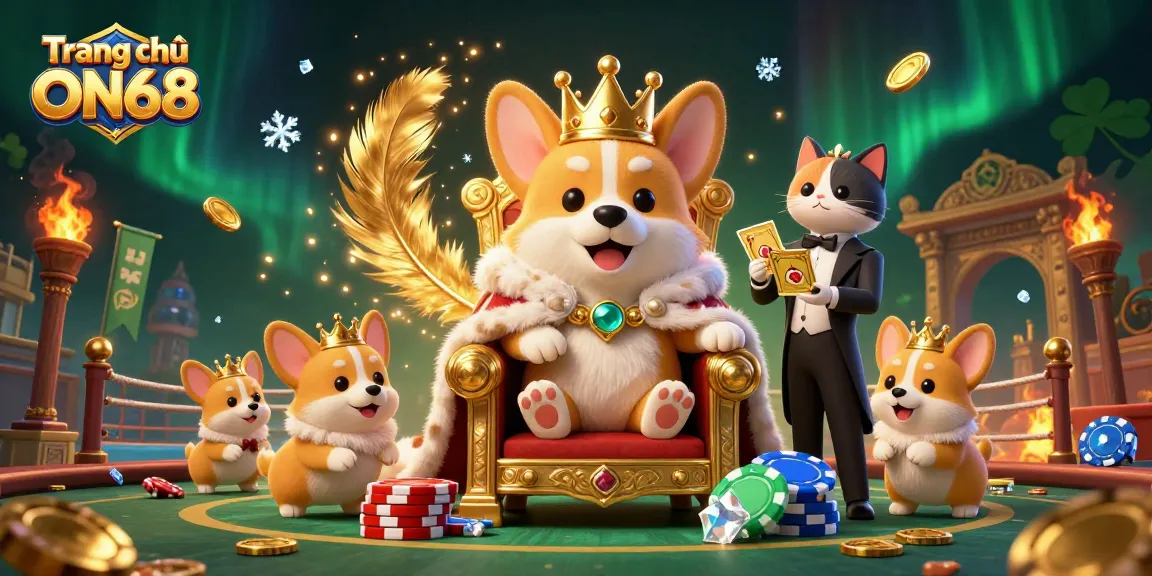 Winning players enjoy Trang chủ ON68 with vibrant gaming atmosphere featuring royal corgis.