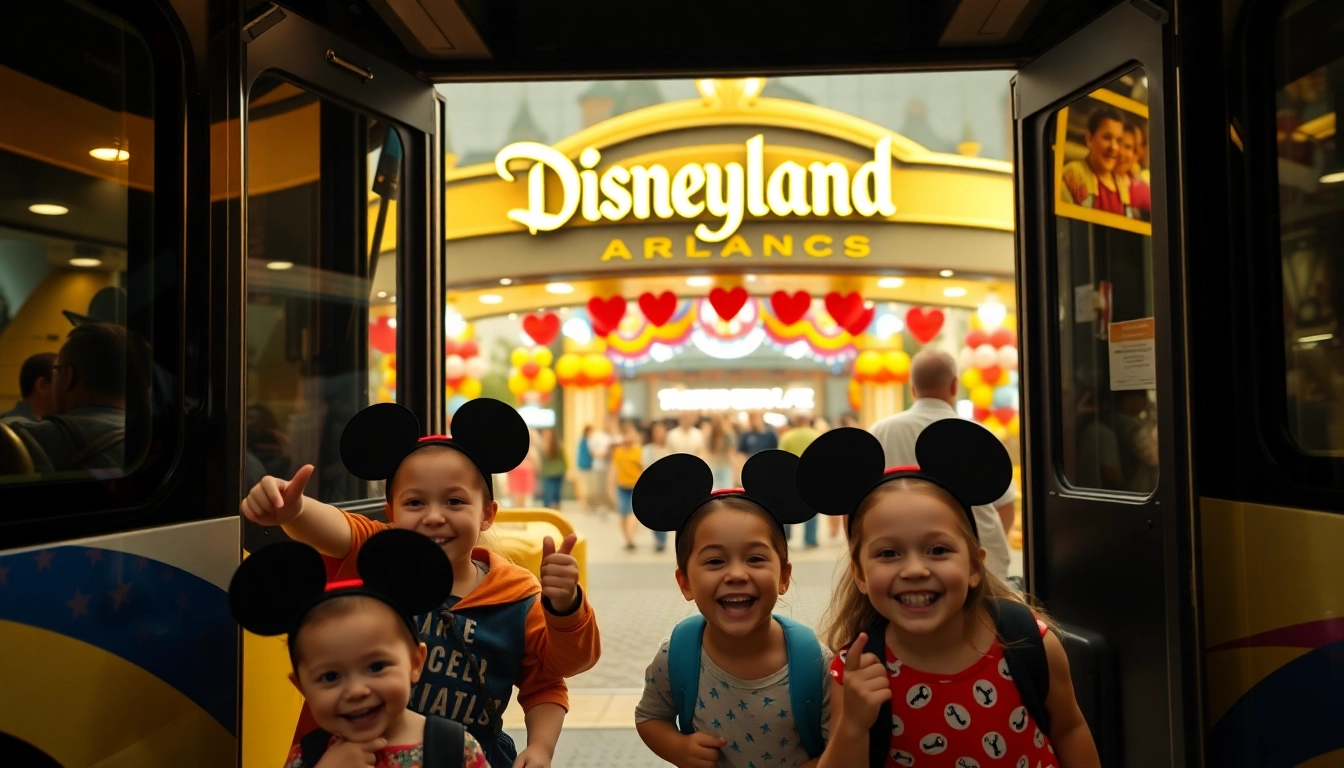 Families happily arriving at Disneyland Paris using transfers from paris airport to disneyland.
