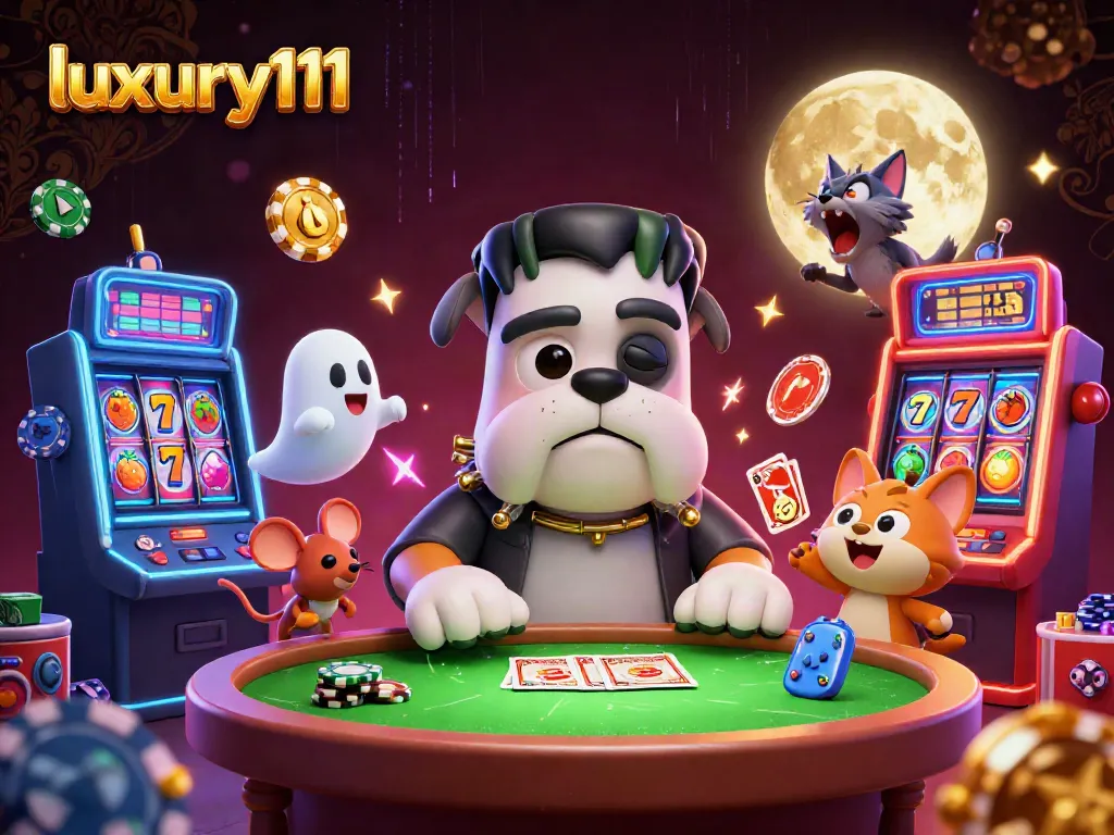 luxury111 slots action with monster dealer, ghost mouse, and werewolf kitten at the casino