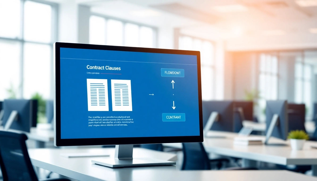 Flowdown process in contract management, showcasing digital contracts and flowdown clauses.