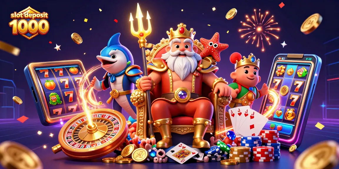 Visualisasi permainan dengan tema slot deposit 1000 yang menampilkan karakter kartun laut di kasino digital.