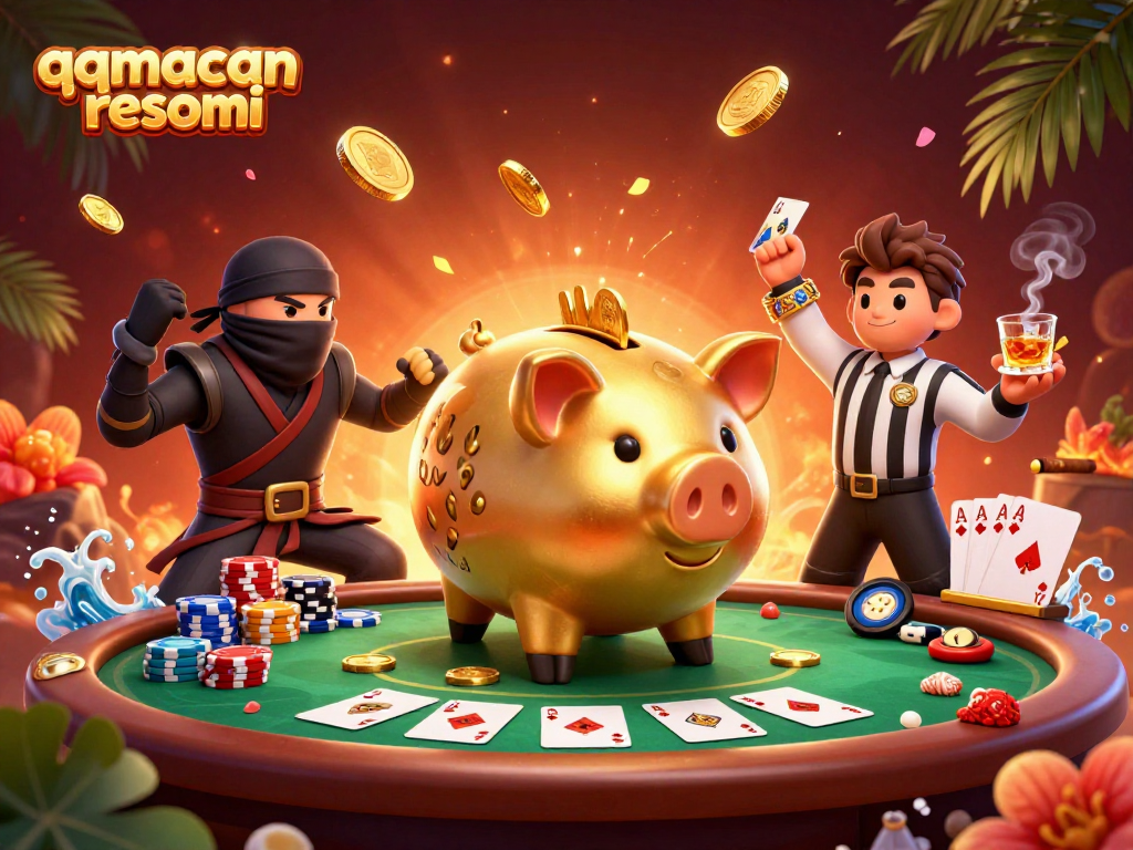 Engaging scene with qqmacan resmi featuring cartoon characters in an intense poker showdown.