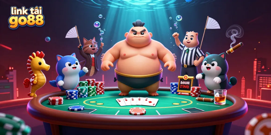 Engage with the vibrant underwater scene showcasing the link tải go88 amidst a poker tournament atmosphere.