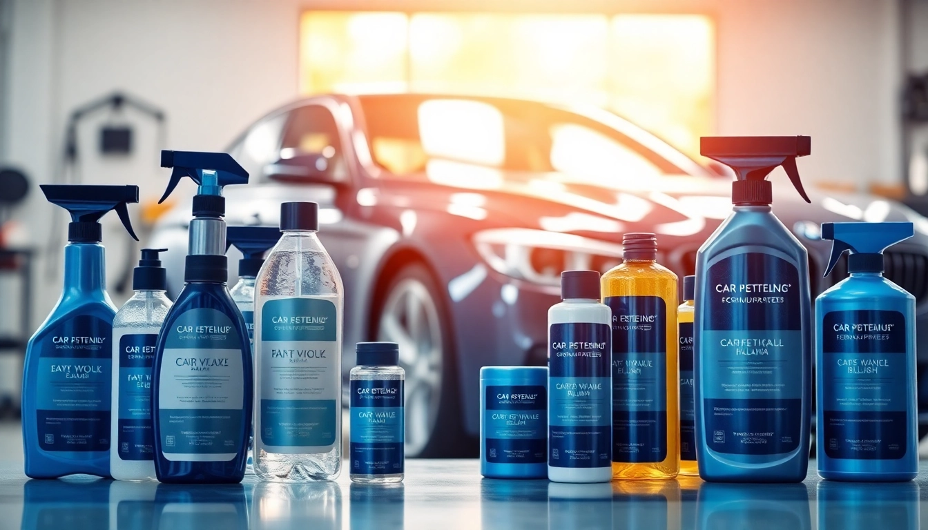 Showcase of car detailing products Canada arranged professionally with vibrant colors.