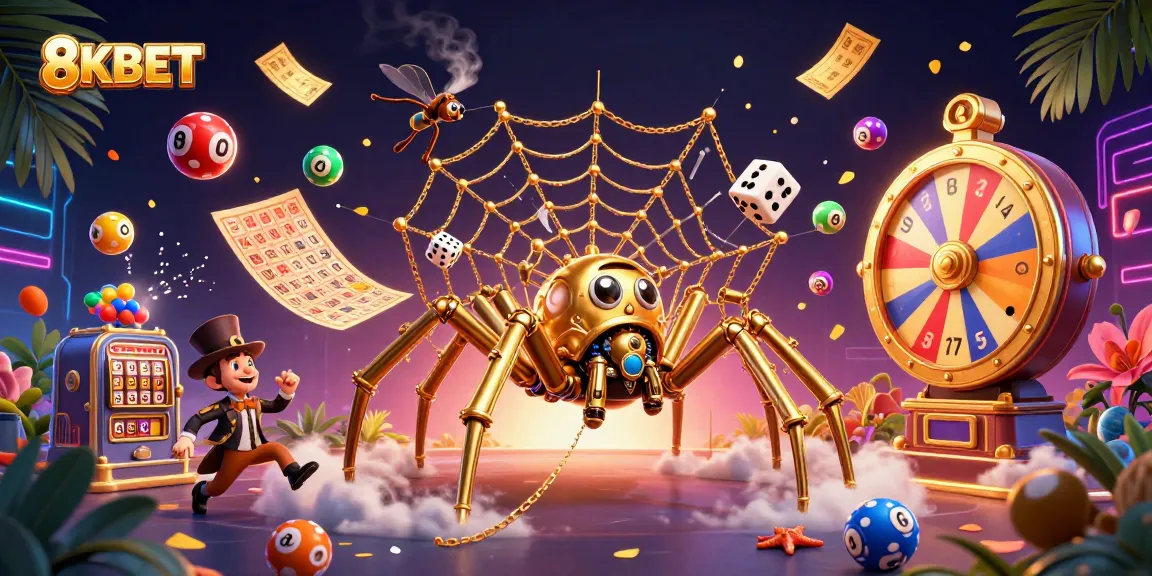 Experience thrilling moments at 8KBET with dynamic lottery balls and a captivating steampunk spider.