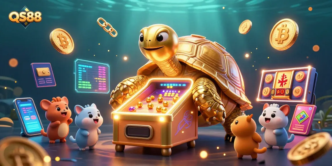 Engage with QS88's vibrant gaming experience highlighted by a golden tortoise pinball.