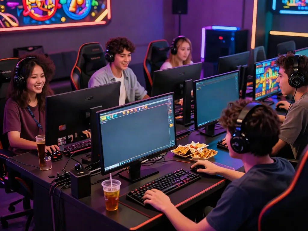 Engaged players enjoying สล็อตเว็บตรง gaming experience in a vibrant atmosphere with colorful graphics.