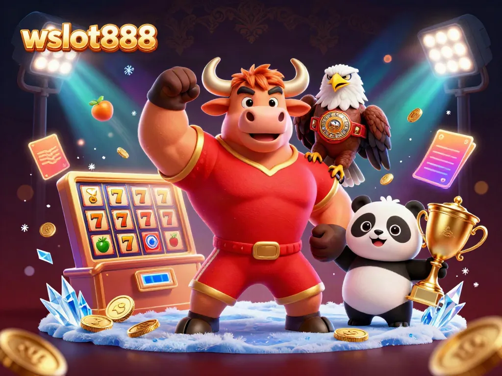 Gambarkan suasana kemenangan dengan karakter wslot888 yang merayakan jackpot dalam suasana kasino yang semarak.