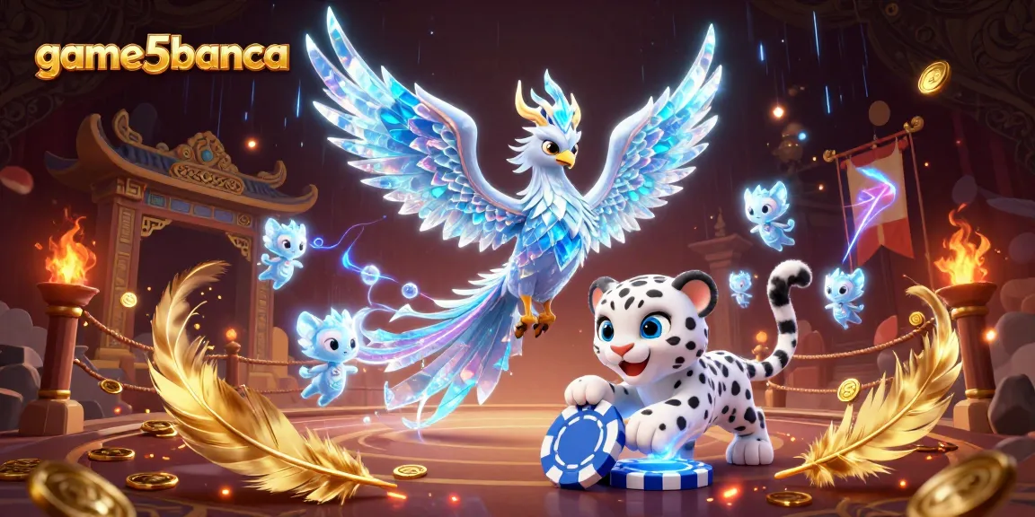 Engage with game5banca by experiencing vibrant characters and action-packed casino elements in a fantastical 3D scene.