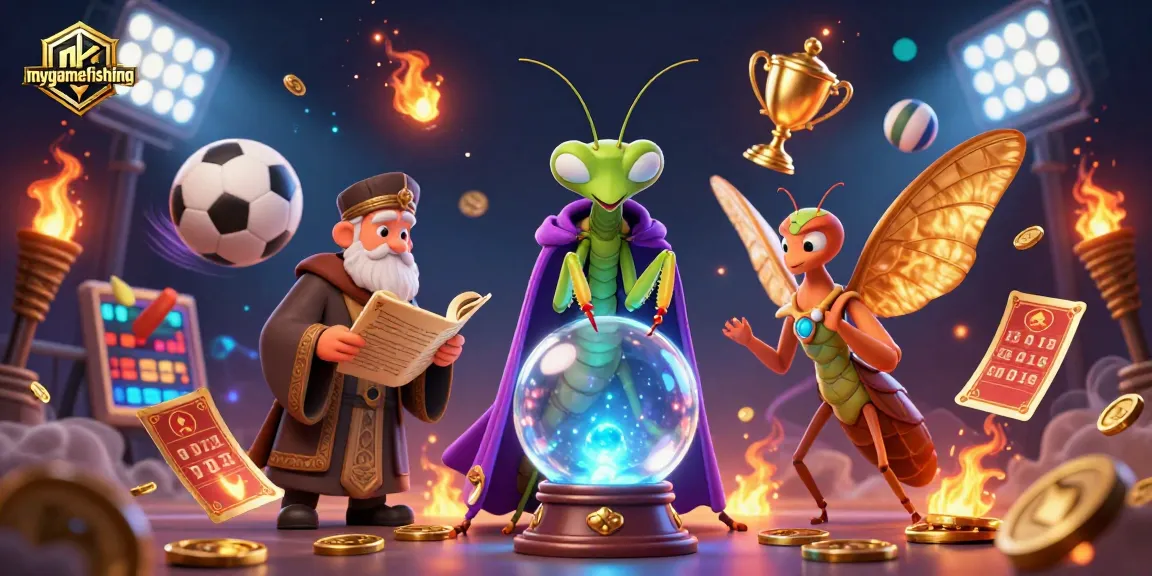 Mygamefishing showcases a cosmic sports betting scene with characters predicting winning outcomes.
