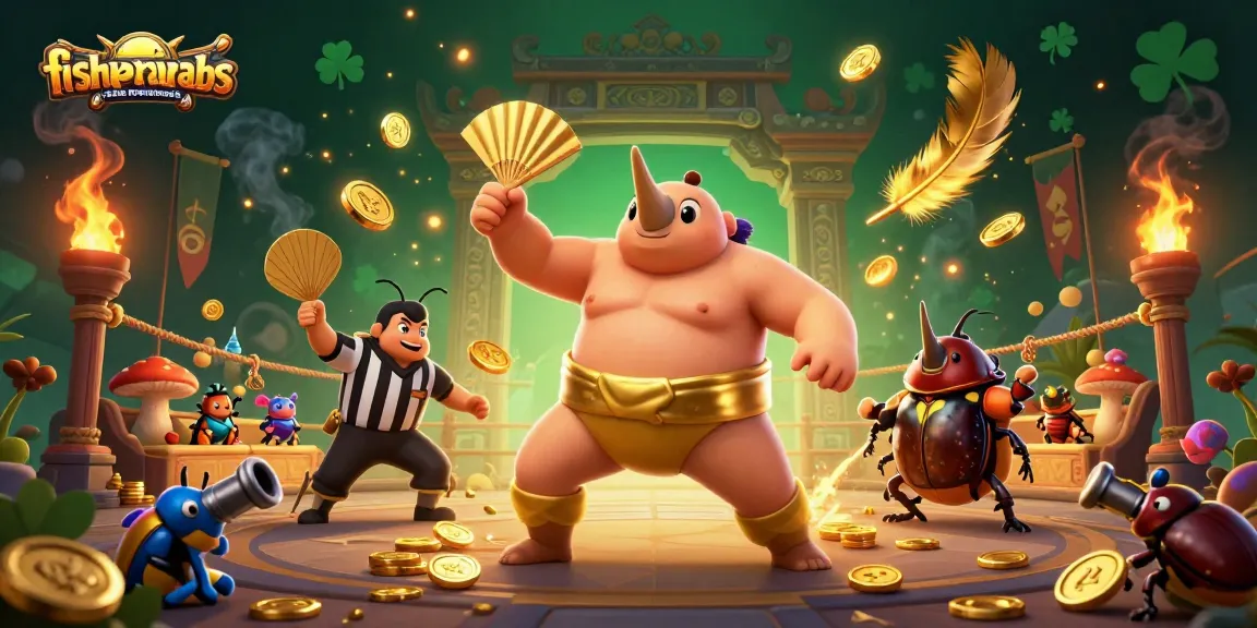 Watch the fishprawncrabs champion beetle stomp as coins fly in a vibrant underwater setting.