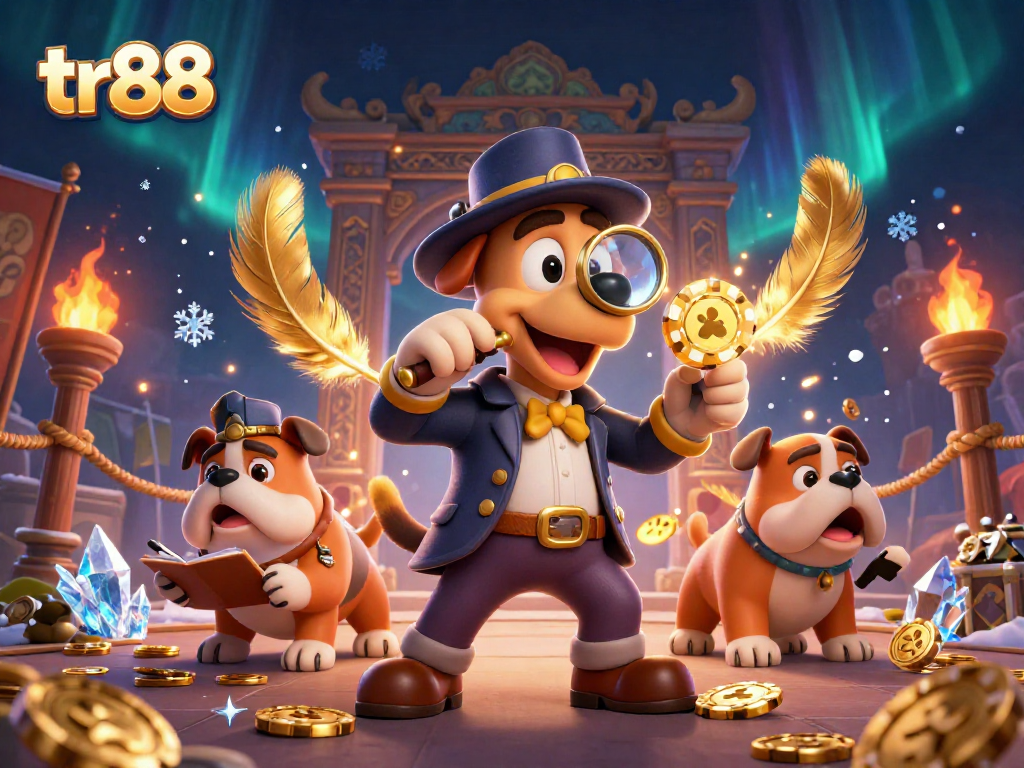 Join the thrilling world of tr88 as a detective uncovers poker chip clues in this vibrant casino scene.