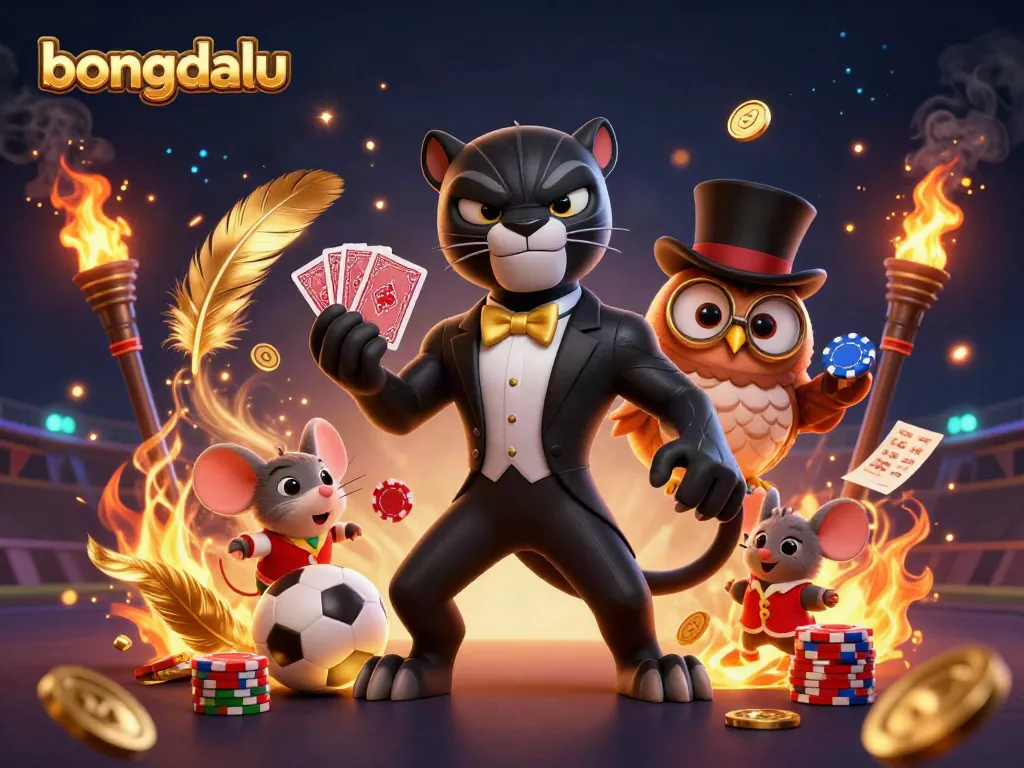 Place bets and win with bongdalu, as the elegant panther deals cards amidst sports excitement.