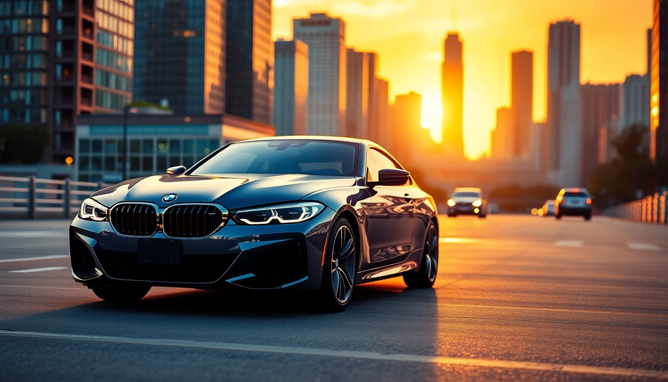 Stylish Luxury BMW car parked in an urban landscape, highlighting its sophisticated design and premium features.