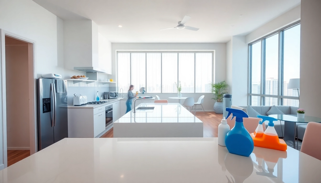 Experienced cleaner performing bond cleaning Brisbane service in a bright apartment environment.