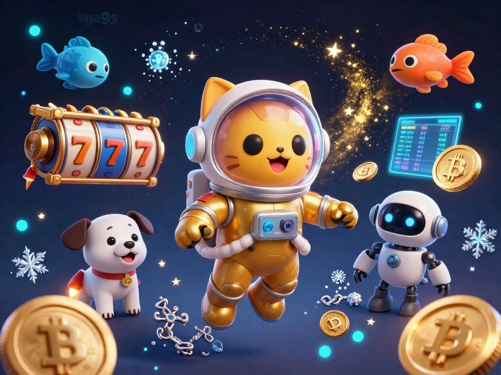 Experience thrilling gaming at sga99 with an astronaut cat and robot dog in a vibrant cosmic scene.