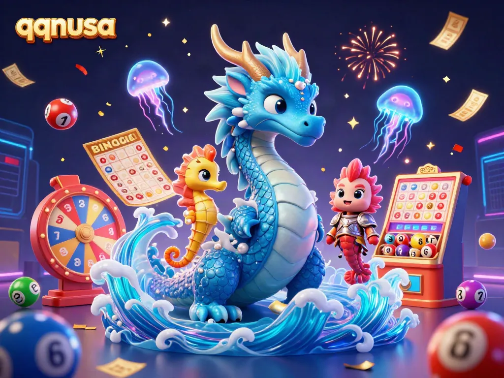 Experience the thrill of winning with qqnusa's vibrant 3D gaming scene showcasing dynamic lottery elements.