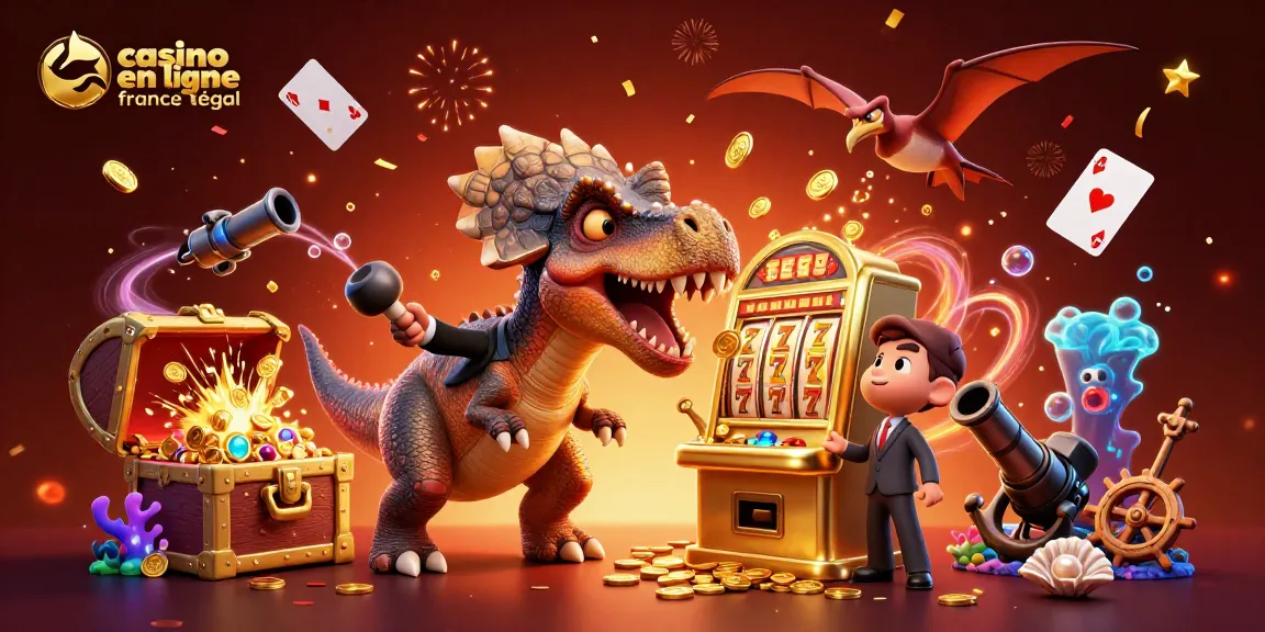 Jackpot de casino en ligne légal en France avec un pachycephalosaurus, une explosion de pièces d'or, et des jeux de cartes flottants