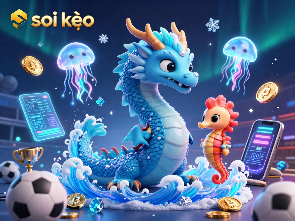 Engage in soi kèo sports betting with an exciting 3D illustration of a dragon, knight, and jellyfish.
