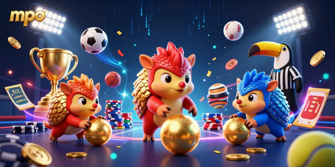 Engage in mpo with exciting rival pangolins bowling through poker chips in a dynamic casino scene.