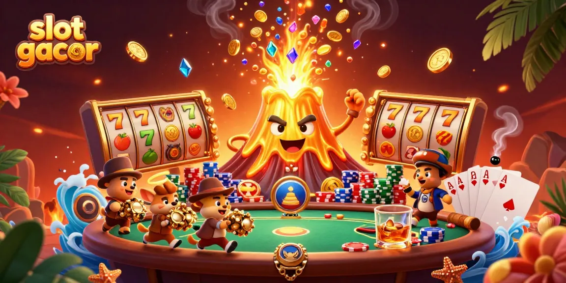 Experience slot gacor excitement with our vibrant casino illustration filled with treasures and winning symbols.