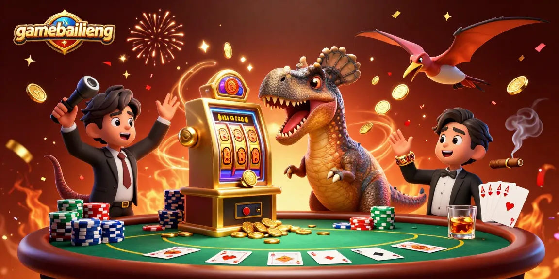 gamebailieng features a cartoon pachycephalosaurus triggering a jackpot at the slot machine