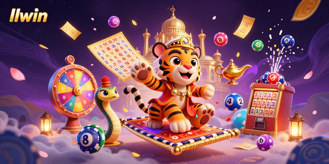 Experience the excitement of llwin with a tiger sultan on a magic carpet, surrounded by vibrant casino elements.