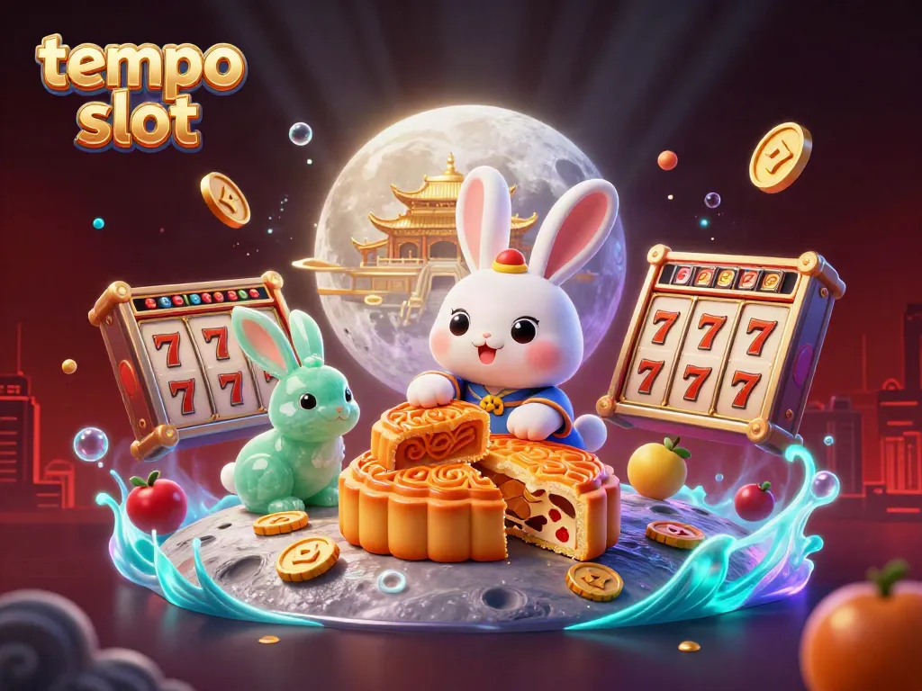 Permainan slot tempo slot dengan simbol buah, jackpot, dan festival bertema bulan.