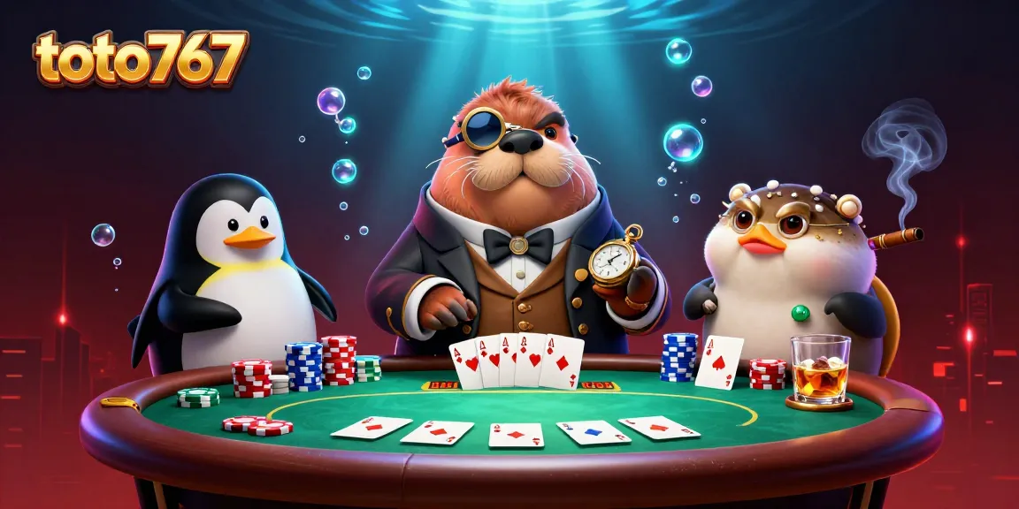 Permainan poker menarik di toto767 bersama walrus dan dealer penguin.