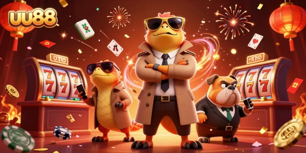 Experience thrilling gameplay with uu88's vibrant casino scene featuring playful raptors.