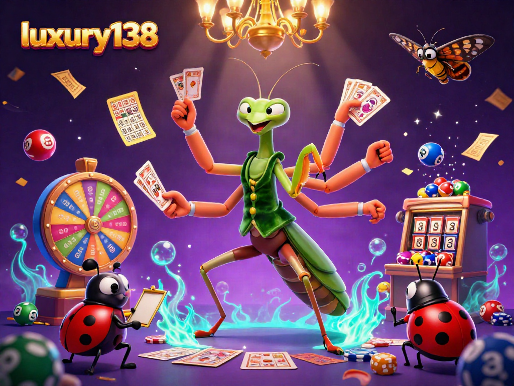 Permainan di luxury138 dengan kartu, bingo, dan suasana kasino yang meriah.