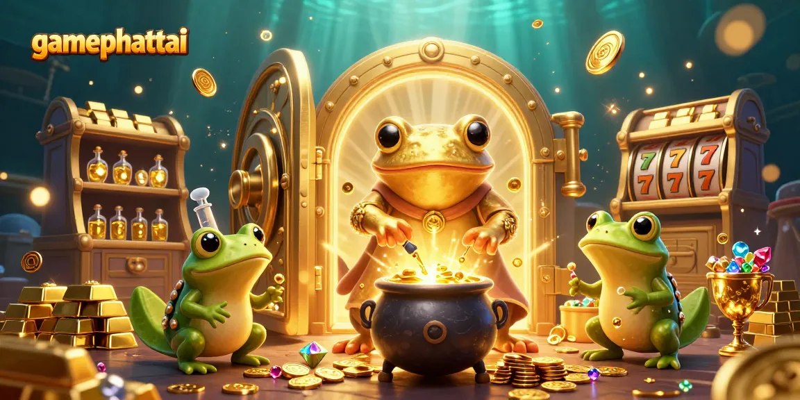 Spin the reels of gamephattai to uncover gold coins and treasures in this vibrant 3D illustration.